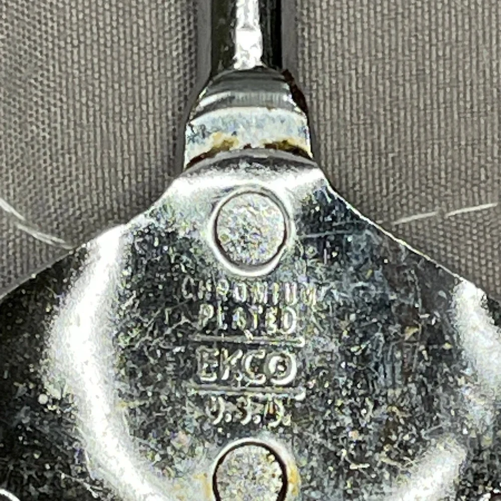 EKCO Vintage Slotted Spoon Chromium Plated Avocado‎ Green Plastic Handle USA